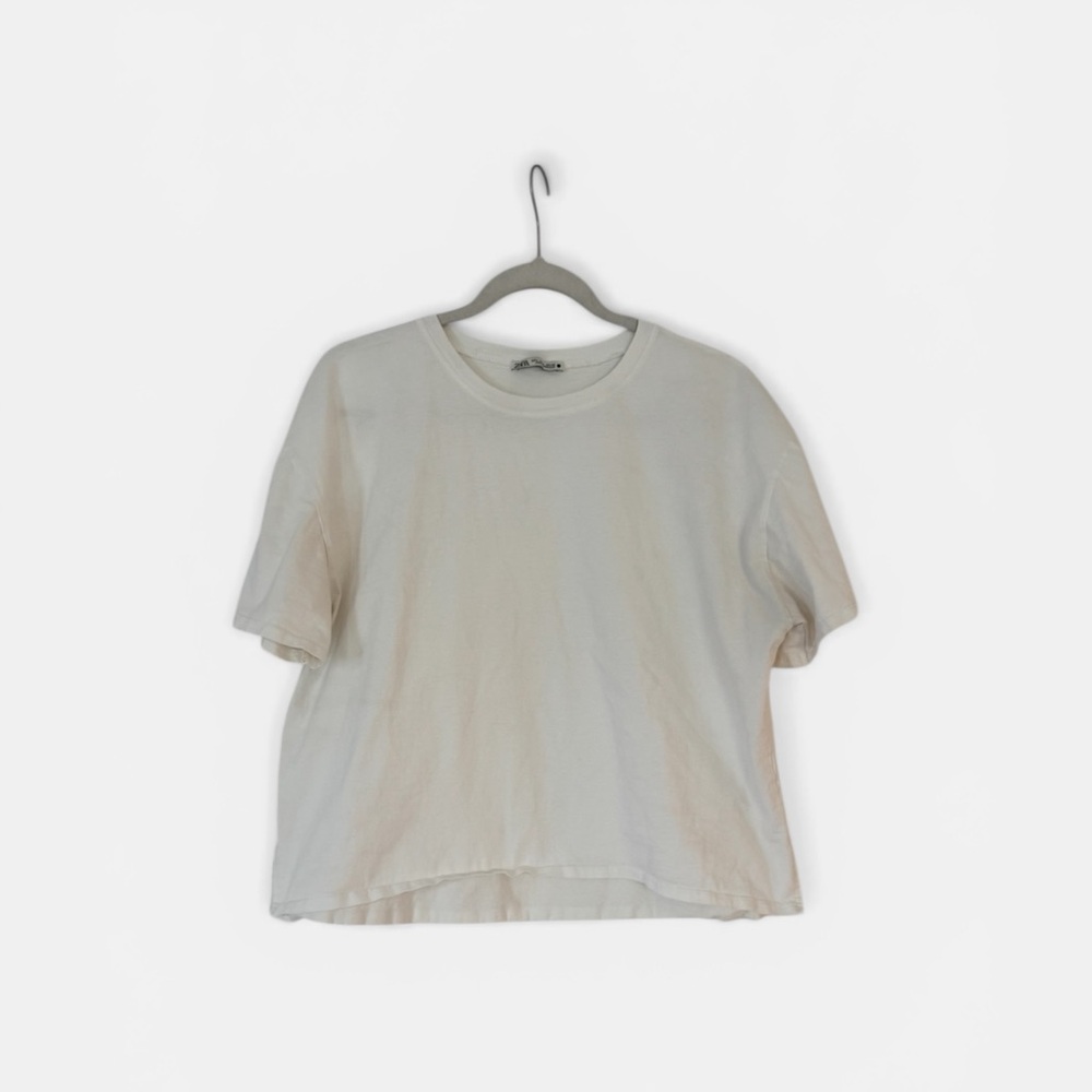 Zara White Crewneck Short-Sleeve Tee